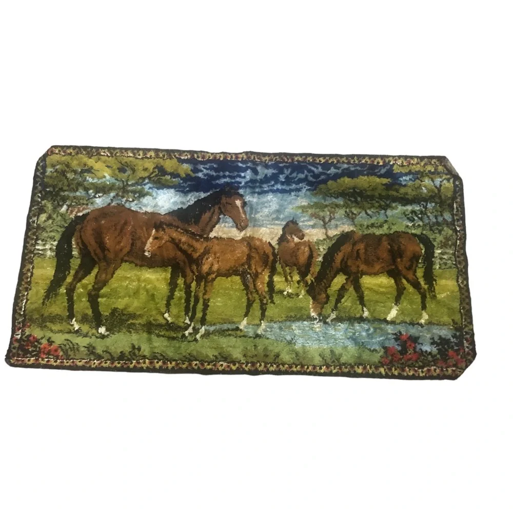 Vintage 19 x 37 Poppy Horse carpet tapestry
